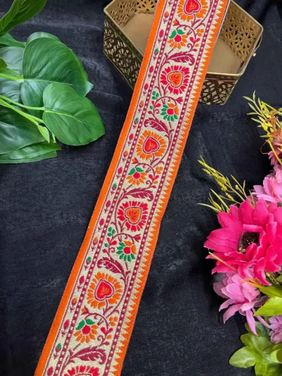 Regal Banarasi Zari Embroidered Lace - Orange